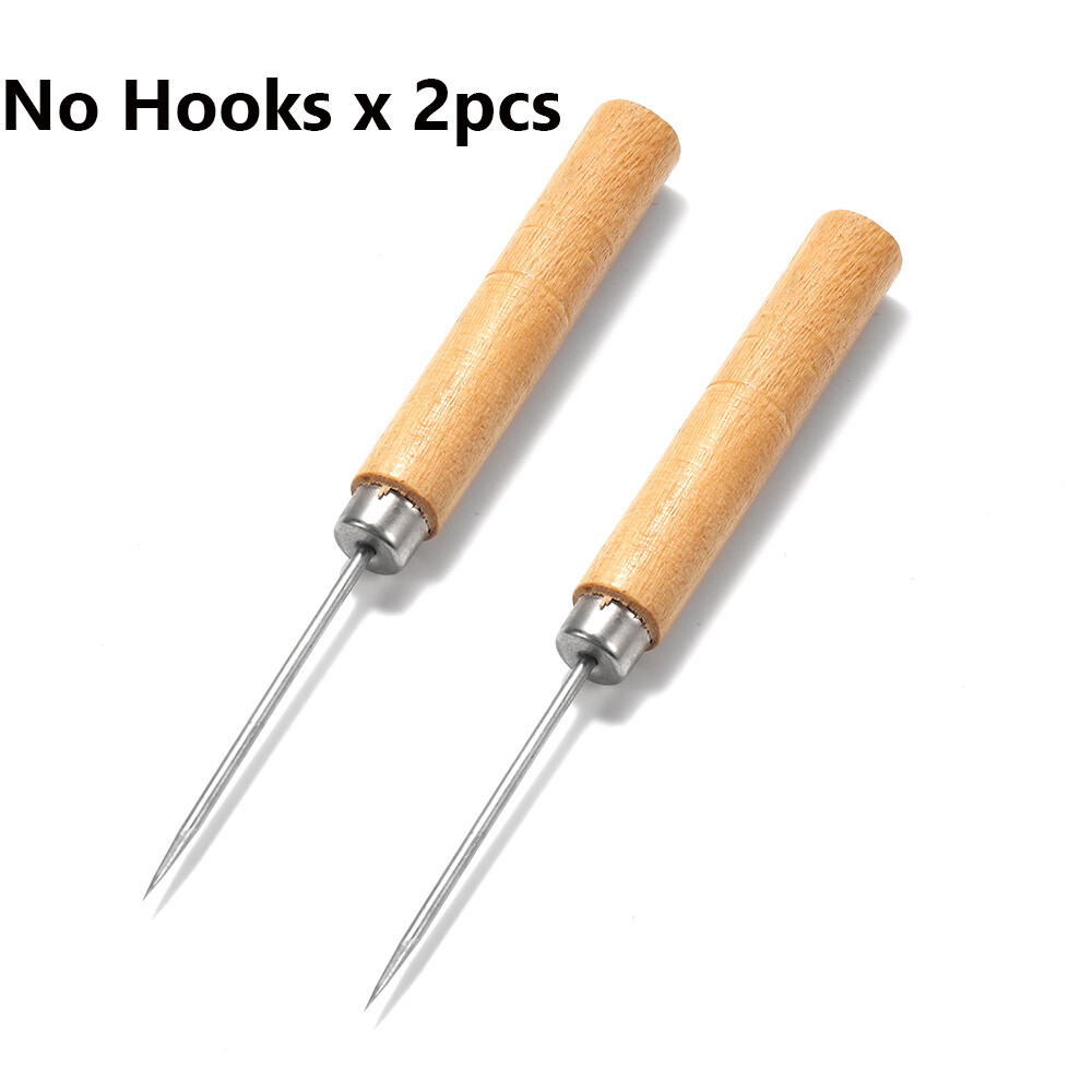 2pcs Wooden Handle Sewing Awl Hand Stitching For DIY Leather Bracelet Jewelry Making Repair Tool Punch Sewing Needle Hook Tool