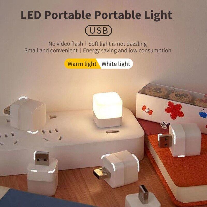 USB Plug Lamp Computer Mobile Power Charging USB Small Book Lamp LED Eye Protection Reading Light Small Round Light Night Light
