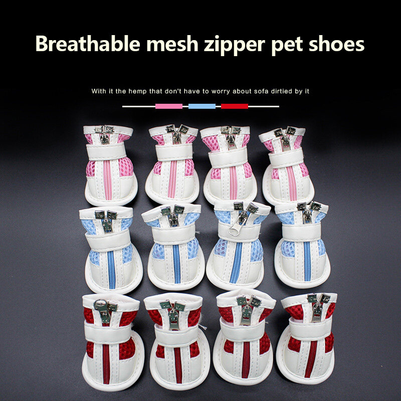 Pet Shoes Cat and Dog Shoes Mesh Zipper Sneakers Out Breathable Mesh Shoes（Blue）