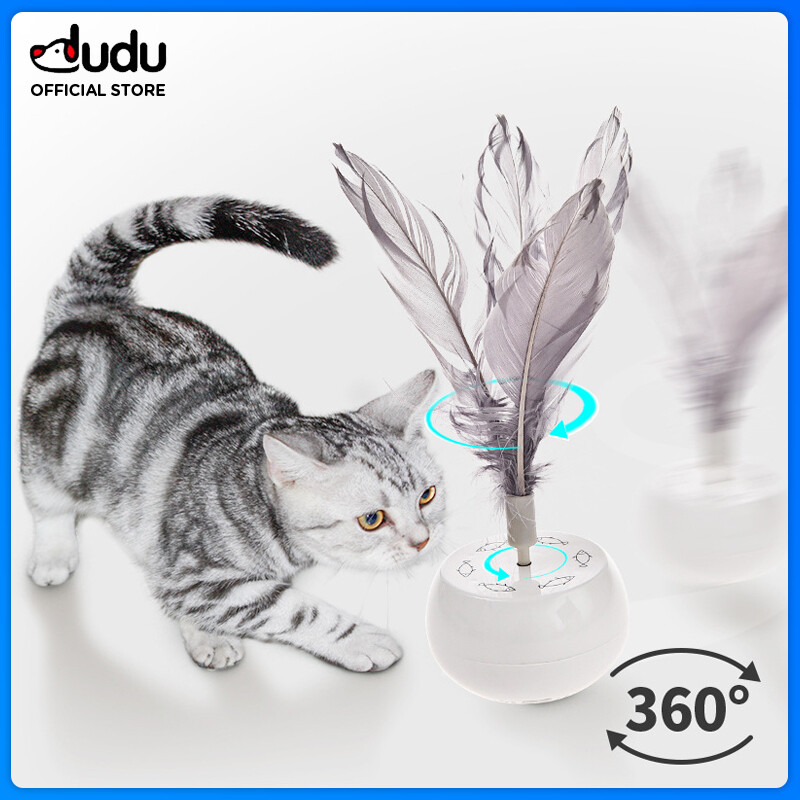 【DUDU Pet】đồ Chơi Điện Cho Mèo Cưng, Trò Chơi Tương Tác Tự Động Vui Nhộn Đồ Chơi Cốc Vại Lông Vũ Xoay 360 Độ