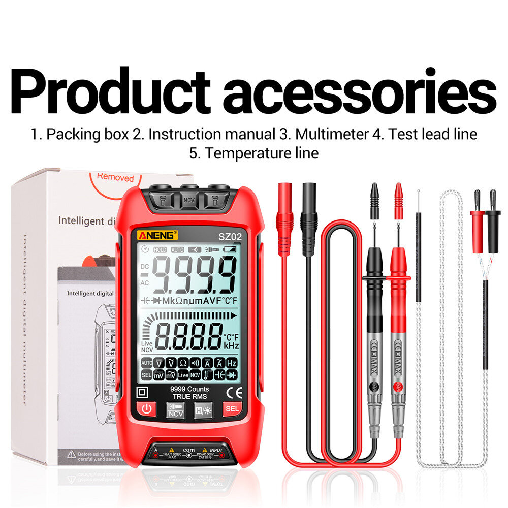 Sz01 sz02 auto range digital multimeter AC DC 9999 counts ammeter NCV resistance capacitance temperature semiconductor tester