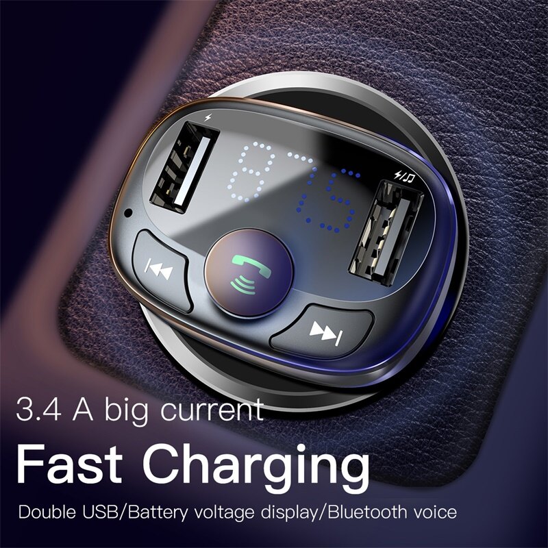 Bộ phát sóng FM Baseus Bộ phát sóng FM Bluetooth Bộ điều hợp radio không dây Bộ phụ kiện trên ô tô với bộ sạc USB kép trên ô tô Máy nghe nhạc MP3 Hỗ trợ thẻ TF / Đĩa USB