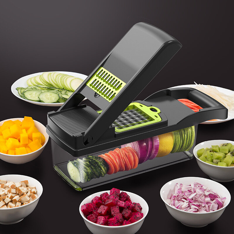 HKStorage Máy cắt rau củ quả Mandoline Chopper Máy nghiền khoai tây Máy xay rau củ Máy xay củ quả Máy xay hành tỏi Máy xay thực phẩm nhà bếp Dụng cụ cắt nhỏ thực phẩm với 7 chiếc lưỡi dao không gỉ