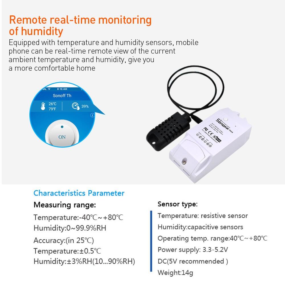 ITEAD Sonoff TH10 TH16 WIFI Switch si7021 Temperature Humidity Sensor Wifi Remote Control For Smart Home Automation Module 16A