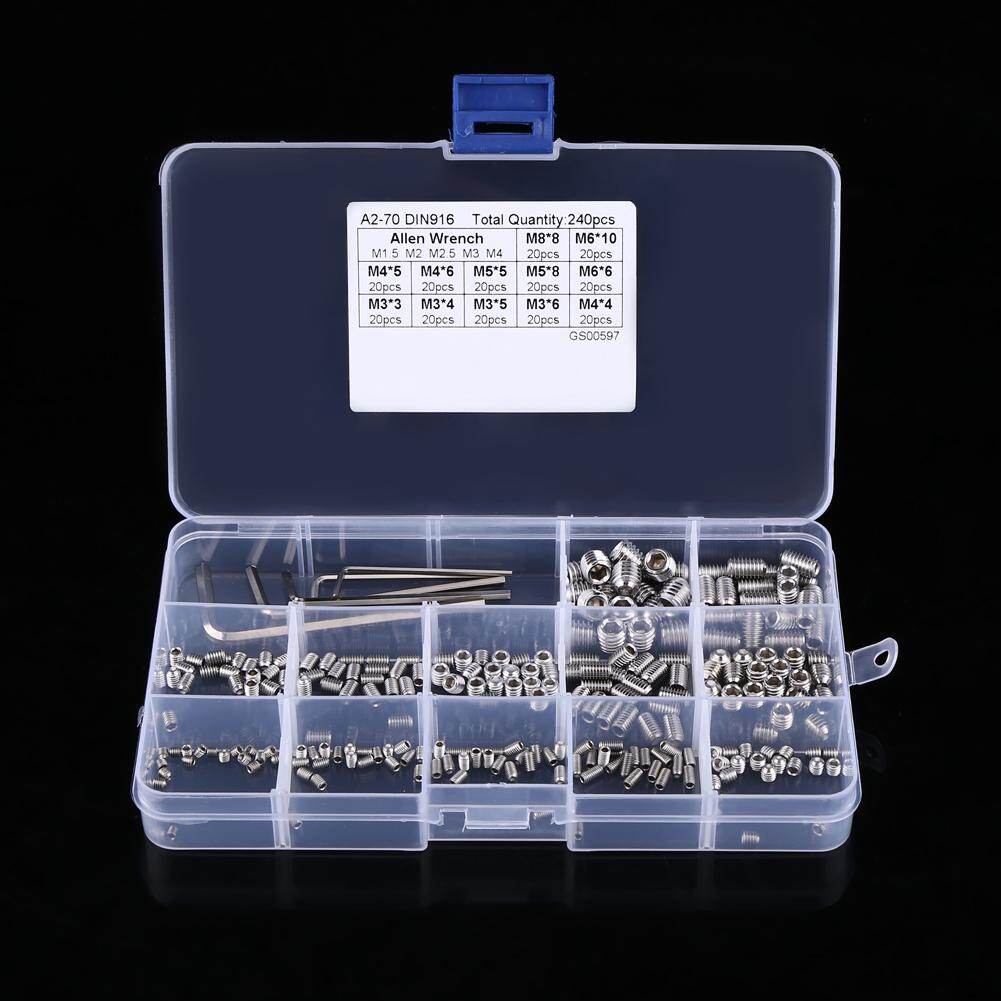 240pcs M3/M4/M5/M6/M8 Hex Socket Set Screws Assortment Kit with Hex Keys