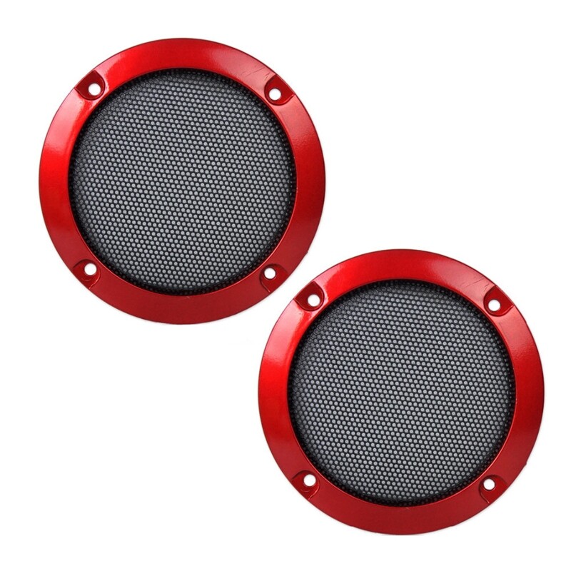 2pcs ABS Red 3  Speaker Decorative Circle with Black Protective Grille Mesh Protection DIY