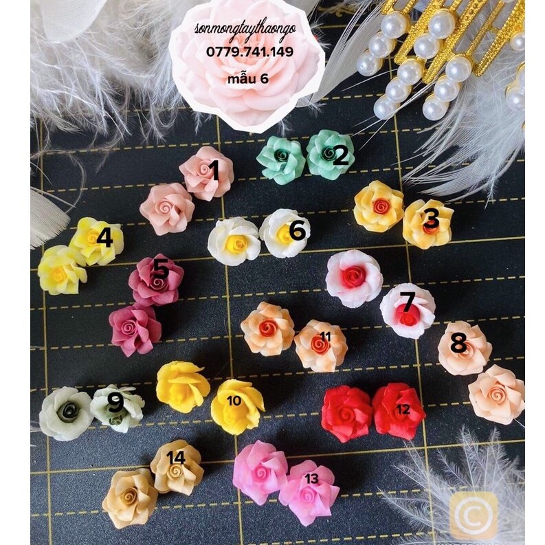 Hoa bột nail -hoa hồng gắn móng tay dành cho Nail dễ thương