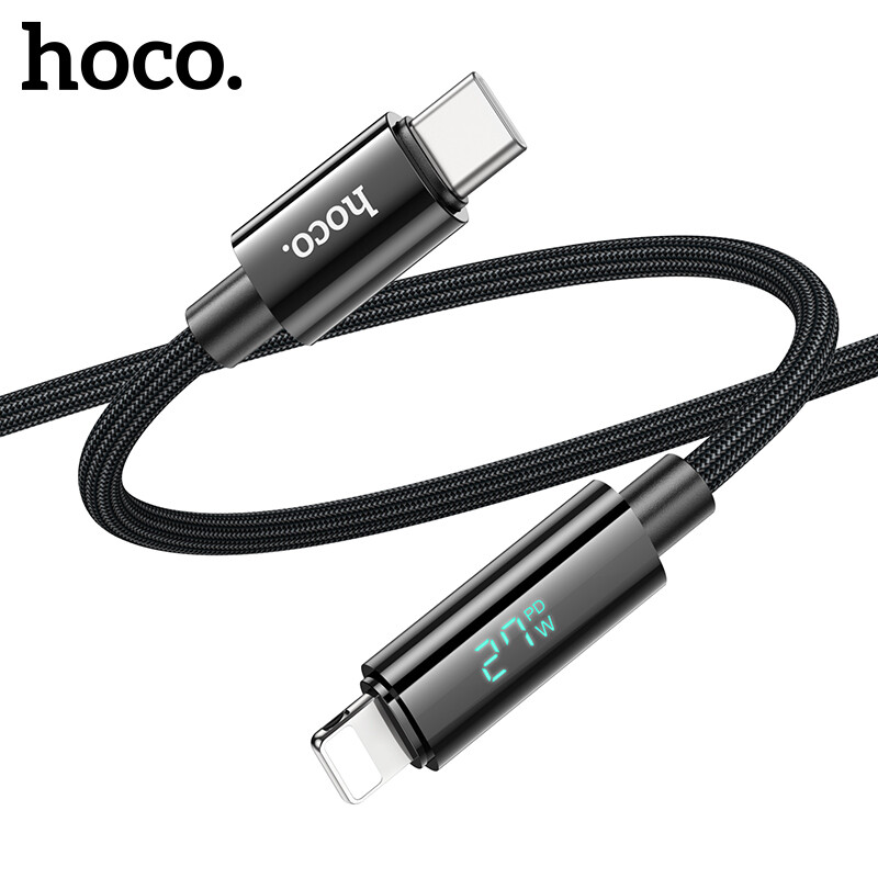 Hoco u125 original 100% 27w pd fast charging usb c to lightning cable for iphone series ,lightning fast charge cable with digital display