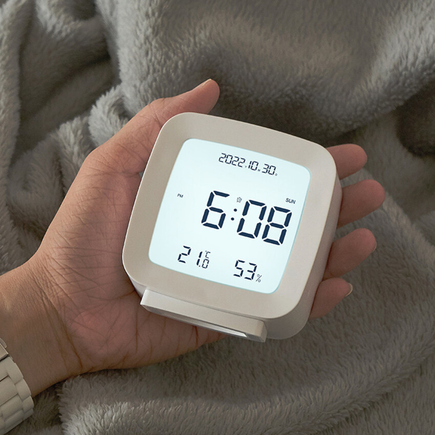 Digital Alarm Clock Temperature Humidity Calendar Week Backlight Desktop Electronic Clock 12/24H Bedside LED Clock