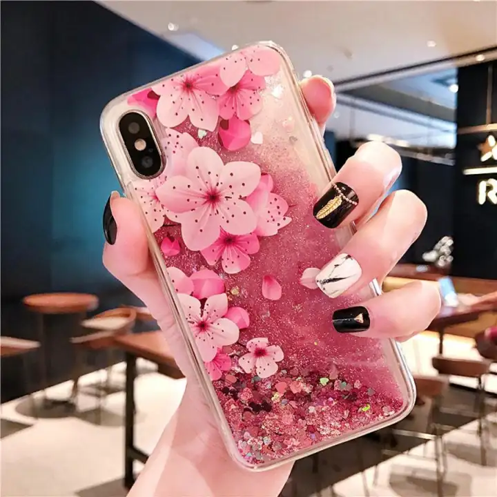 Pasir Isap Cair Flamingo Bulu Glitter Berkilau Lembut Casing Ponsel
Untuk Vivo V15 Bunga Merah Muda Lembut Tpu Penutup Belakang