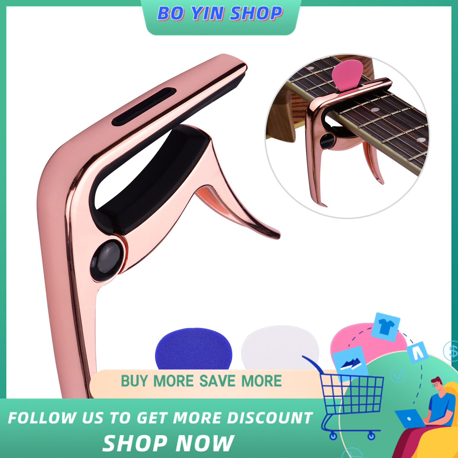 TC-02 Multifunctional Guitar Capo Zinc Alloy with Bridge Pin Puller Guitar Pick Slot 3pcs Guitar Picks for Acoustic Electric Guitars Bass