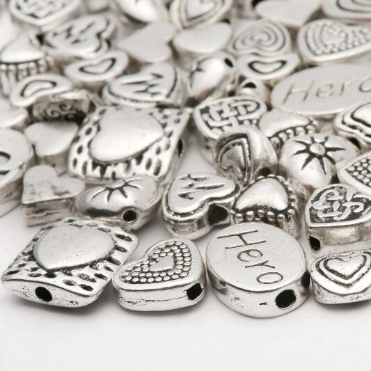 Mix Size Zinc Alloy Heart Loose Spacer Metal Beads Charm For Jewelry Making Bracelet Necklace DIY Accessories Needlework Supply 45g(Approx 70 pcs)