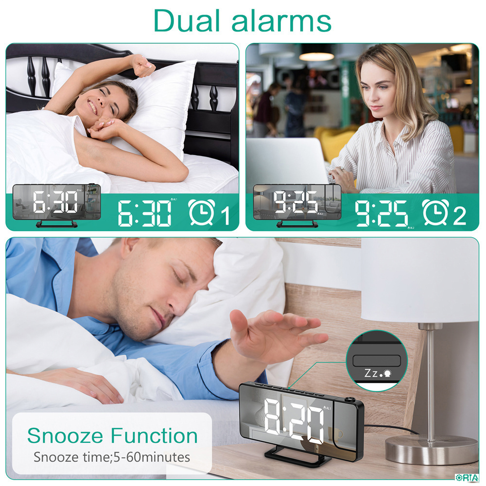 【Upgraded】ORIA Projection Alarm Clock for Bedroom Dual Digital Clock Adjustable Brightness 7.5" Large Screen 12/24H Format Desk Clock with 180° Projector Snooze Function for Office Home Elders Senior