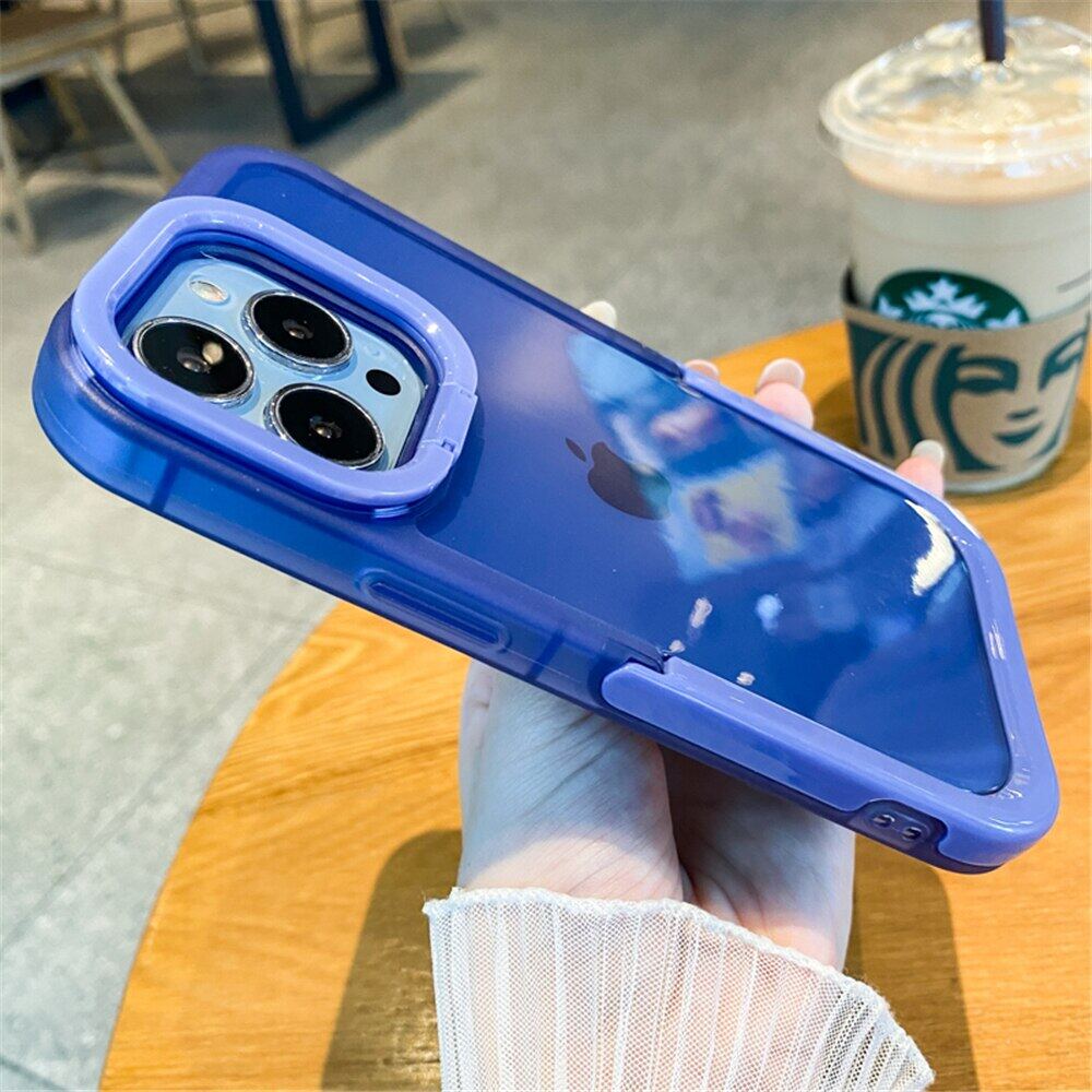 Vô Hình Đế giữ gập ống kính máy ảnh đế dạng nhẫn Trong Suốt Ốp điện thoại cho Iphone 15 14 13 12 11 12pro 13Pro Max Kẹo Mềm Cover Quay Lại