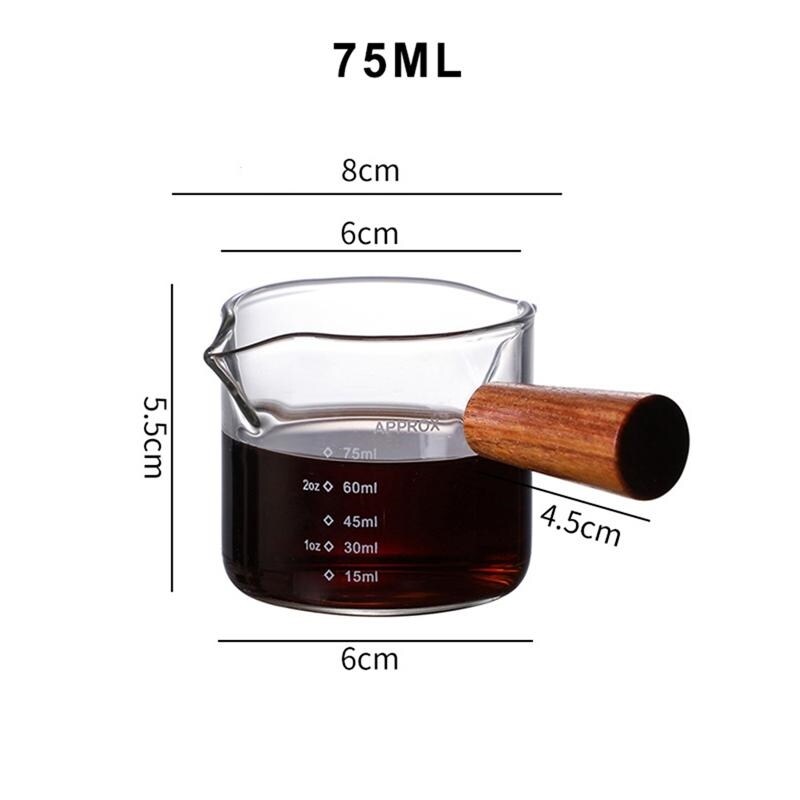 ▣■❖ Title Measuring Cup Concentrated Coffee Glass Double Mouth Bottle Coffee Shares Pot Wooden Handle Glass Small Milk