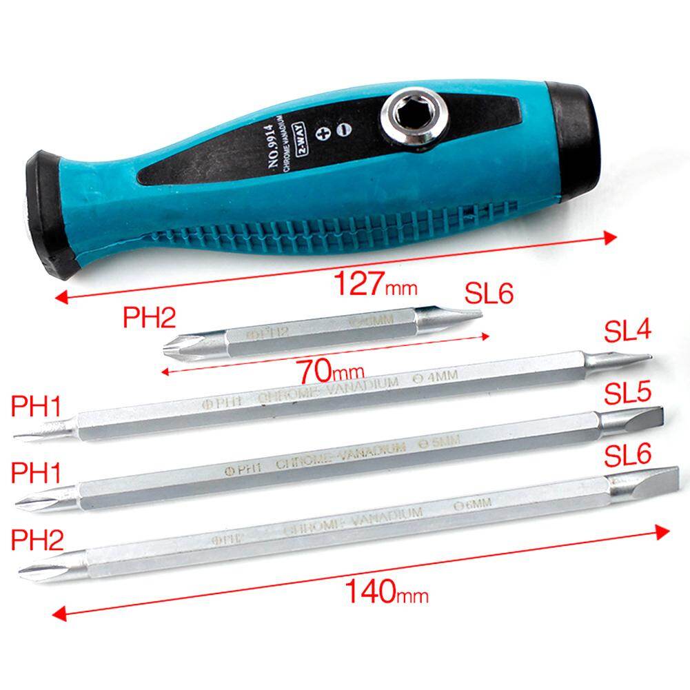 Farfi 5Pcs Double Head Slotted Cross Detachable Handle Magnetic Screwdriver Hand Tool