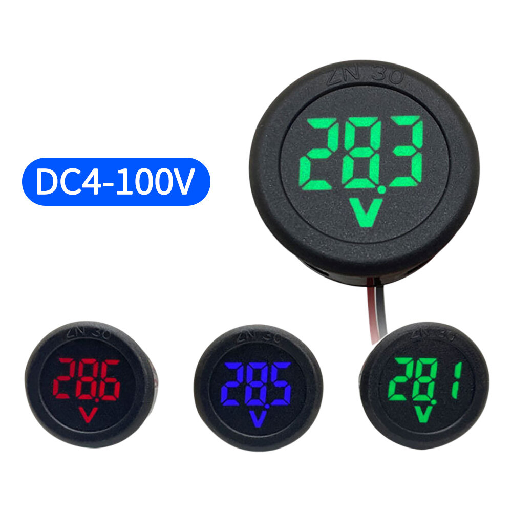 Vôn Kế Hai Dây Tròn Màn Hình Kỹ Thuật Số LED DC 4-100V Đồng Hồ Đo Dòng Điện Điện Áp Xe Hơi Kỹ Thuật Số DC Thiết Bị Kiểm Tra Thiết Bị Kiểm Tra Màn Hình