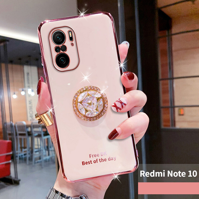 For Xiaomi Redmi Note 10 / Redmi Note 10s Electroplated Letters Phone Case For Redmi Note 10 Redmi Note 10s 2021 Phone Case Bling Crystal Holder Cover Soft TPU Back Cover