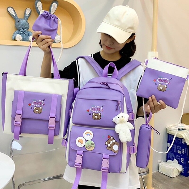 Set balo 4 món, Bao Thời Trang, Balo Chống Thấm Nam Nữ - SET 4 MÓN GẤU CUTE