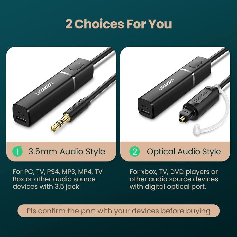 Ugreen Bluetooth 5.0 Transmitter Aptx LL Digital Toslink Optical Adapter 3.5Mm Stereo Audio Transmitter For TV Headphone PC PS4