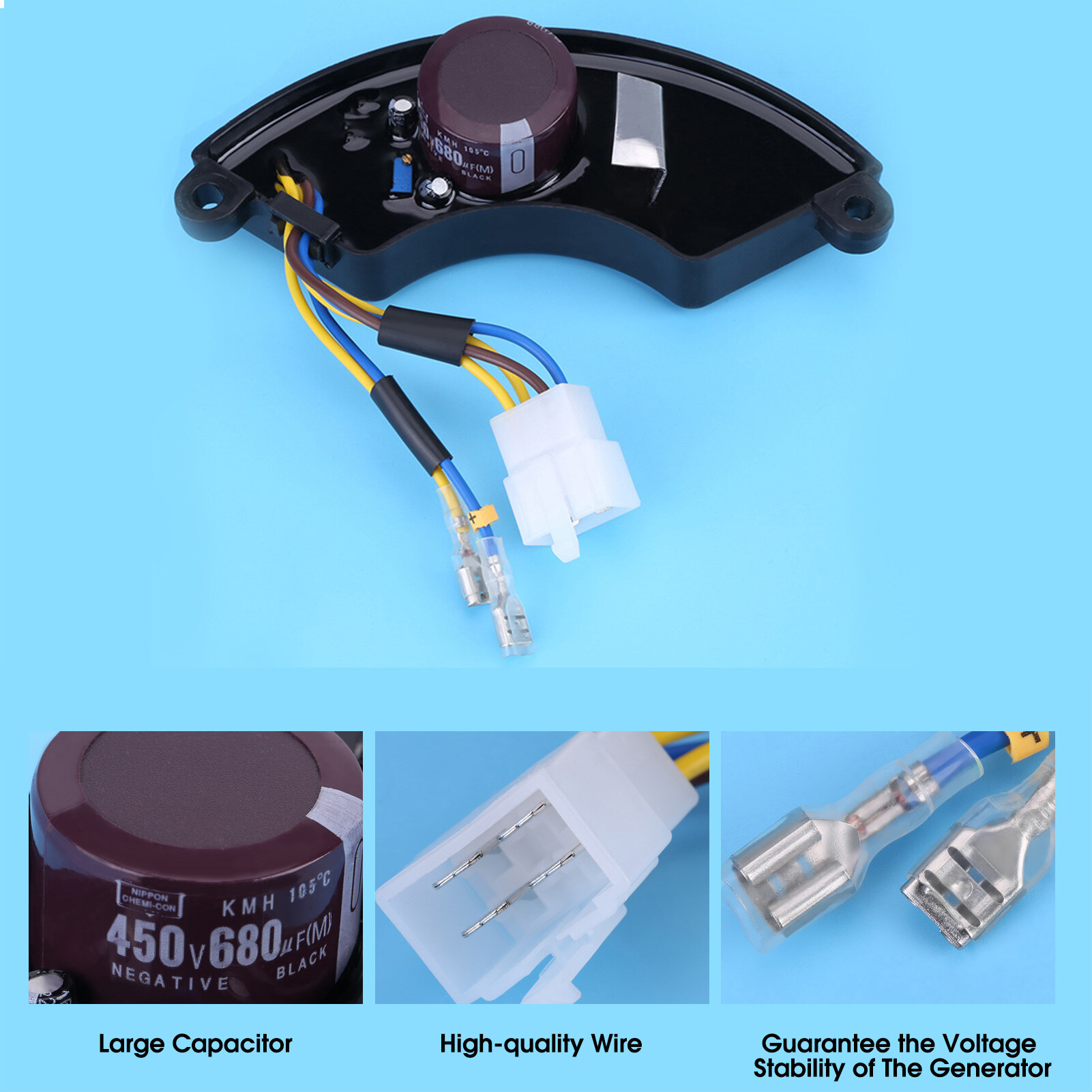 Automatic Voltage Regulator AVR 450V 680UF Generator AVR Generator Volt Regulator Rectifier for 6.5KW 7KW 8.5KW 2-Phase 6-Wire Petrol Generator