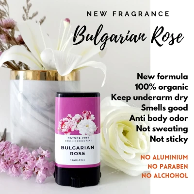 100% Organic Deodorant, Natural Deodorant, BULGARIAN ROSE 15g, Deodoran, Ubat ketiak wangi