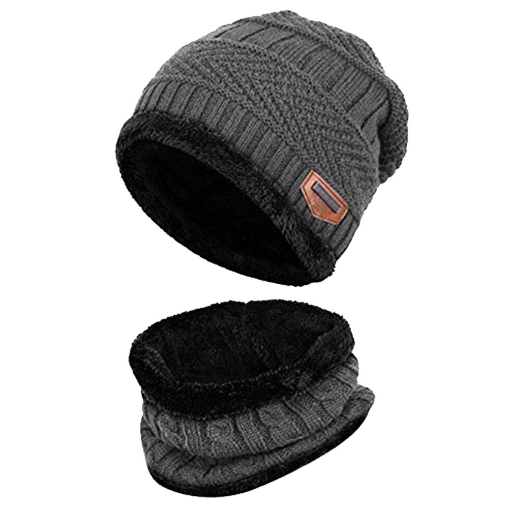 Knitted Hat Scarf Caps Neck Warmer Winter Hats For Men Women Skullies Beanies Warm Fleece Cap