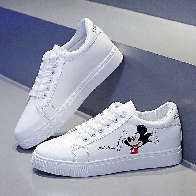 cartoon white shoes for girls single shoes fashion boys casual shoes Mickey Mouse running shoes lace-up sneakers