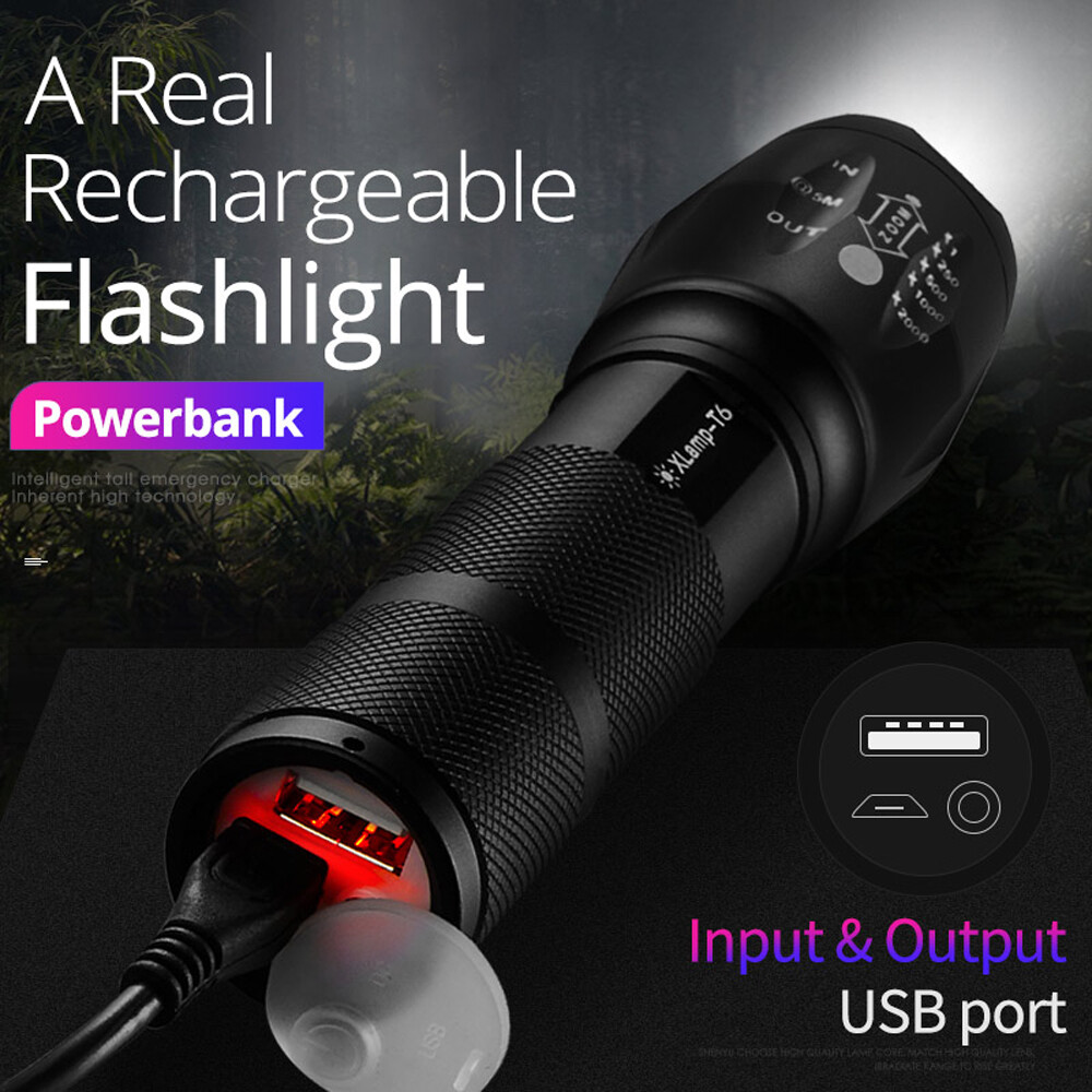 Mini Powerful Rechargeable Led Flashlight Powerful USB Flashlight with Direct Charge T6 Flashlight Tactical  18650 Waterproof Bicycle Biking Camping Hiking Outdoor Emergency Zoomable Survival Security