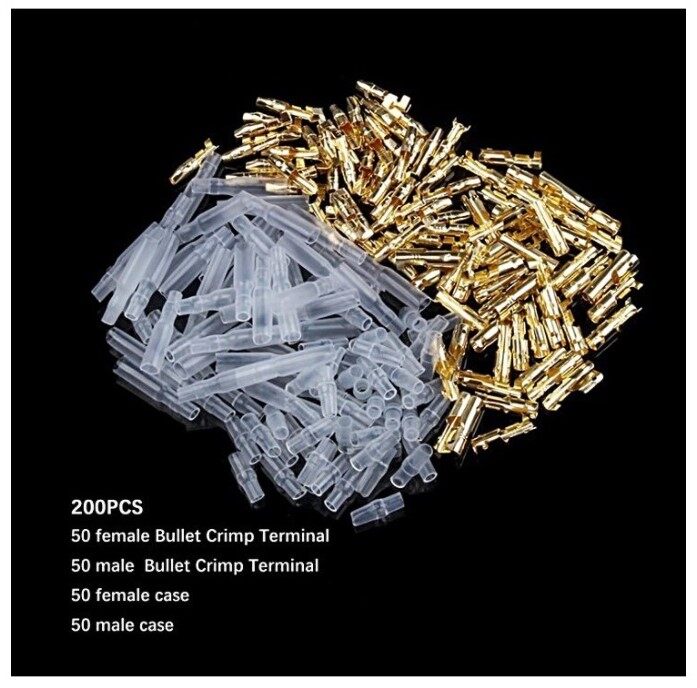 200pcs 3.9mm nam & nữ đạn cách điện Tay áo thiết bị đầu cuối uốn cáp đầu nối dây điện