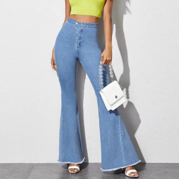 raw hem flare leg jeans