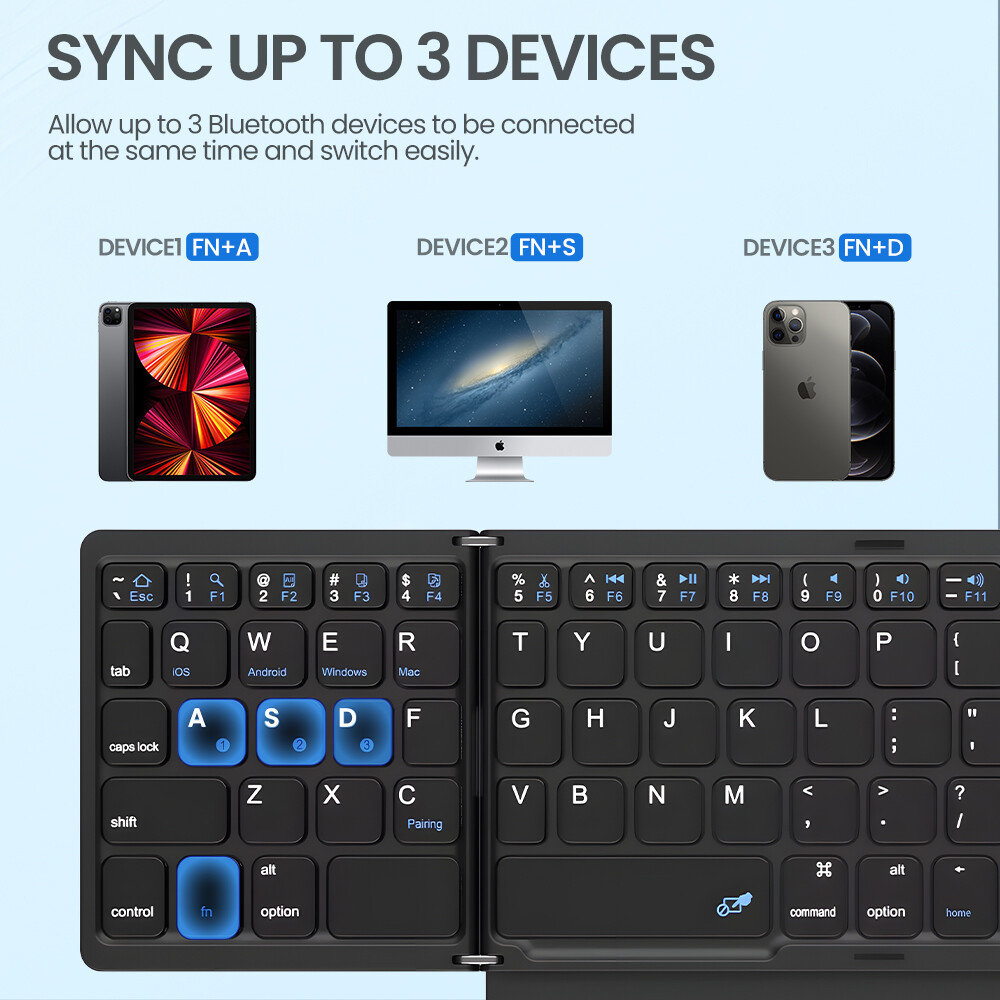 B055 siêu mỏng Bàn phím bluetooth không dây New bốn-fold với lớn Touchpad Bàn phím bluetooth cho máy tính bảng im lặng Mini Bàn phím di động cho máy tính xách tay/máy tính bảng/điện thoại di động