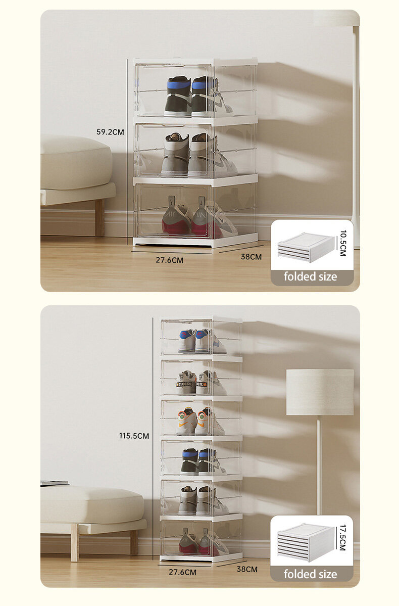 Transparent folding shoe box multi-layer shoe storage box integrated installation-free household shoe cabinet plastic shoe rack display stand