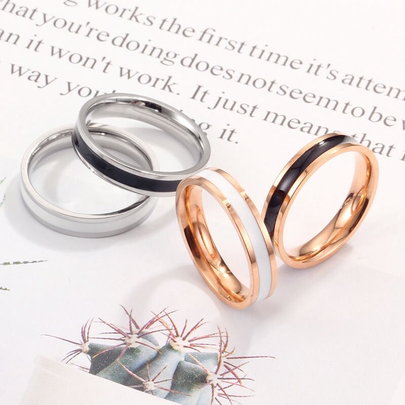 Nhẫn Phong Cách Hàn Quốc Đen Trắng 18K, Dành Cho Cặp Đôi