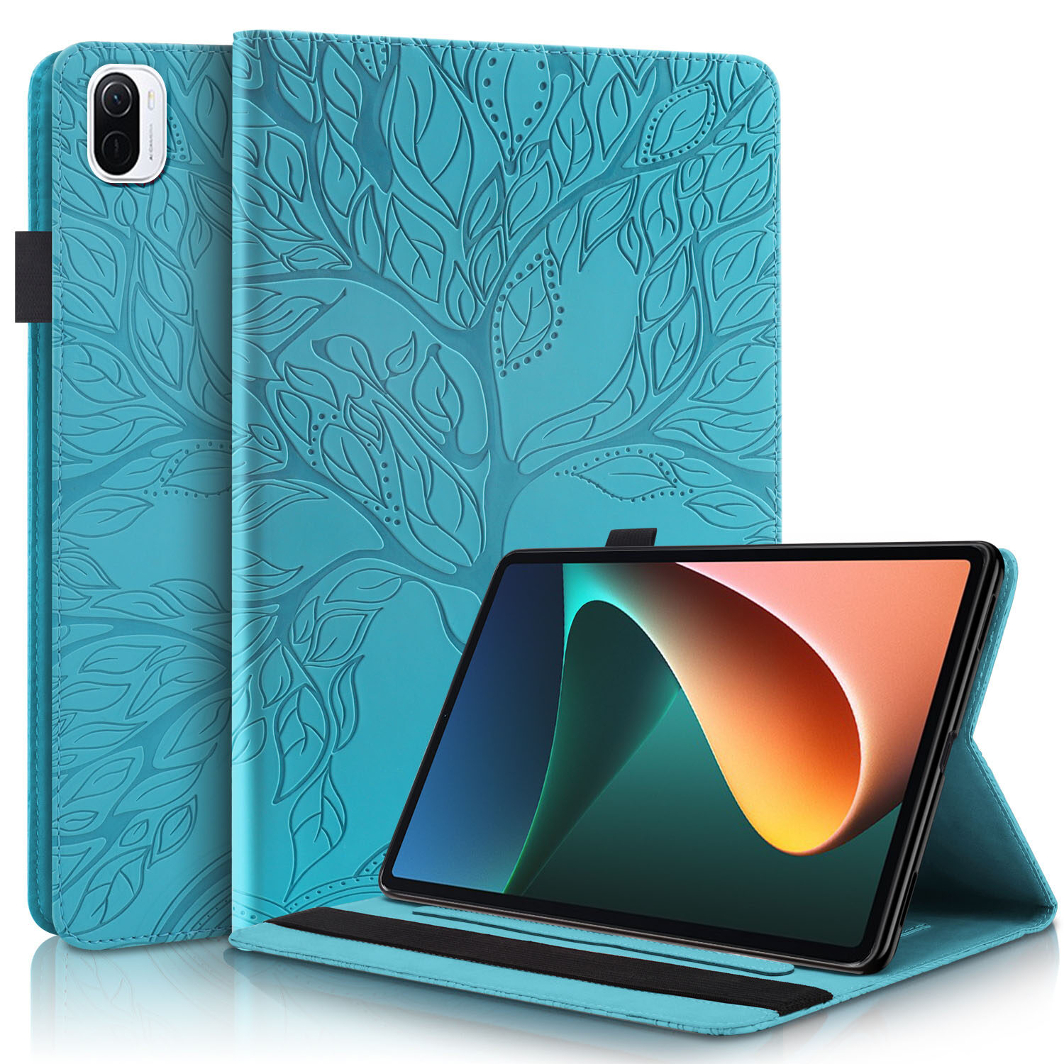 Flip case for xiaomi mi pad 5 pro pad5 pad5 pro 5g tablet, 3d tree style pu leather stand tablet cover pocket pen holder