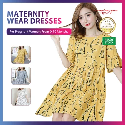 [Mengtingyan] Universal Maternity Dress New Fashion Bow Baggy Dresses for Pregnant Woman
