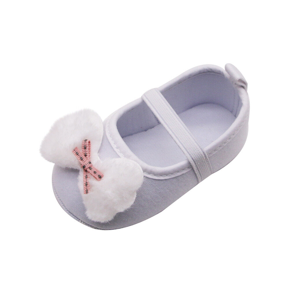 Qyshop ทารกแรกเกิดเด็กสาว prewalker โบว์ A pplique รองเท้าเดียวรองเท้าเจ้าหญิง  สีวัสดุ สีชมพูขนาดของรองเท้าเด็ก ความยาวด้านใน 12ซม