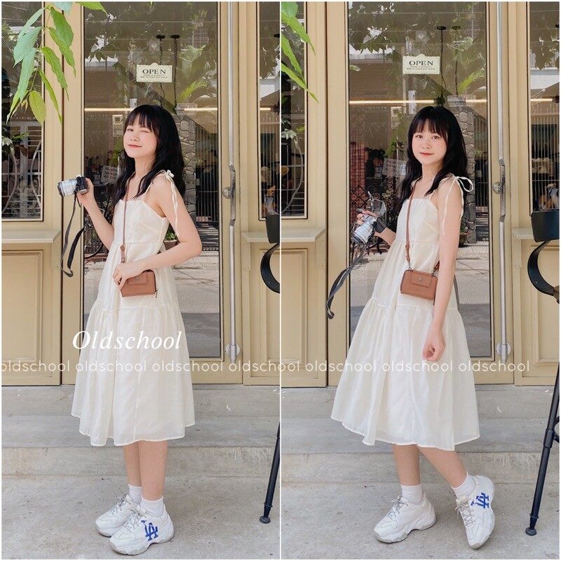 (Oldschoolcloth)VÁY 2 DÂY VOAN TƠ ULZZANG (ảnh thật/video)
