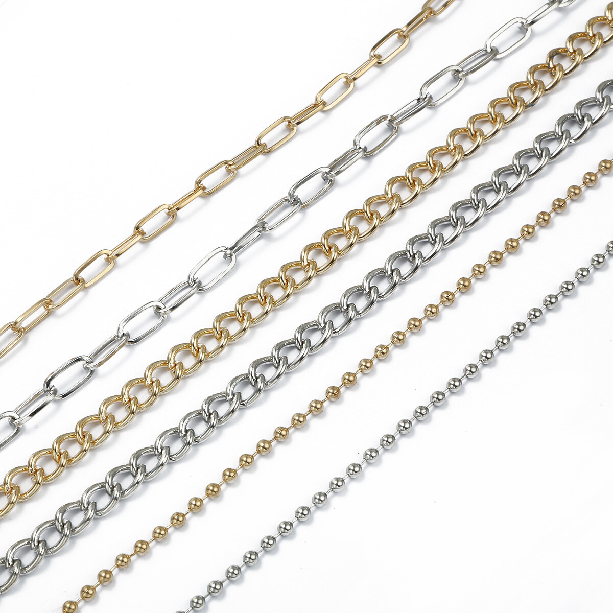Xích Sắt Cơ Bản Rhodium Vàng 1-5M, Dây Nối Vòng Cổ Phụ Kiện Làm Trang Sức Tự Làm