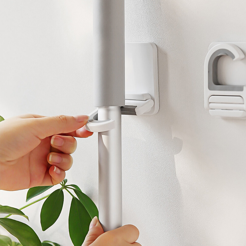 1pcs Broom Mop Rack Wall Mounted Self-Adhesive Mop Rack Organizer Kitchen Bathroom Storage Multi-Functional Hook