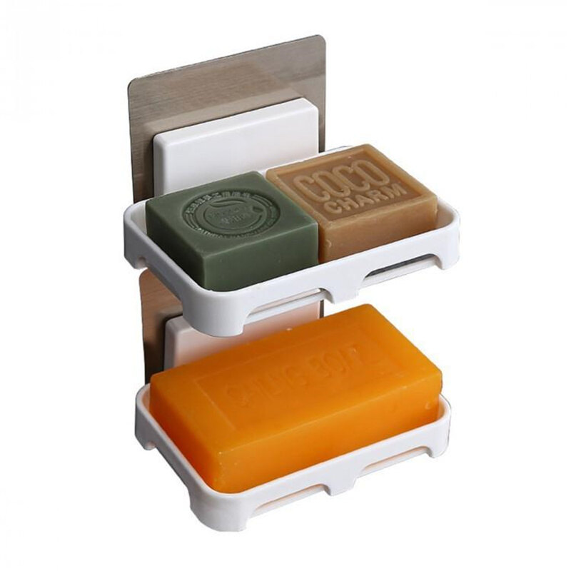 【TaroBall】Simple Installation Soap Dishes Drain Wall Mounted Soap Sponge Holder Storage Rack Bathroom Kitchen Organizer Soap Draining Holder Kitchen Hanging Soap Box