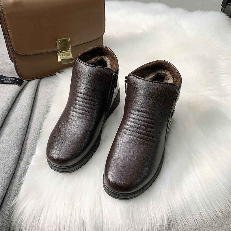 Vintage Handmade Genuine Leather Women Ankle Boots Casual Snow Boots Winter Ladies Flat Shoes Zip Rubber Women's Ankle Boots YORCHID
