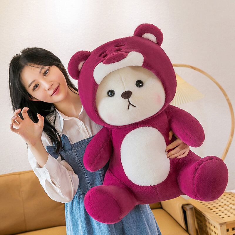 HS New super cute transformed strawberry bear plush teddy bear doll