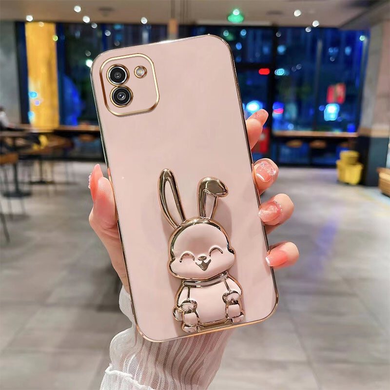 YBDดีไซน์ใหม่สำหรับ Samsung A03 A03 Core เคสแกนหรูหรา3D สเตอริโอขาตั้งกระต่ายไฟฟ้ายิ้มเคสโทรศัพท์เรียบแฟชั่นน่ารักเคสนิ่ม