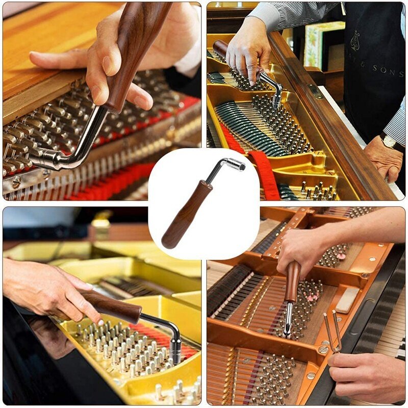 Piano Tuner Kit,8 Piece Piano Tuning Tool Include 1 L Shape Piano Tuning Hammer Wrench 1x Red Temperament Strip 4x Mutes Handles and 2x Long Rubber Mutes