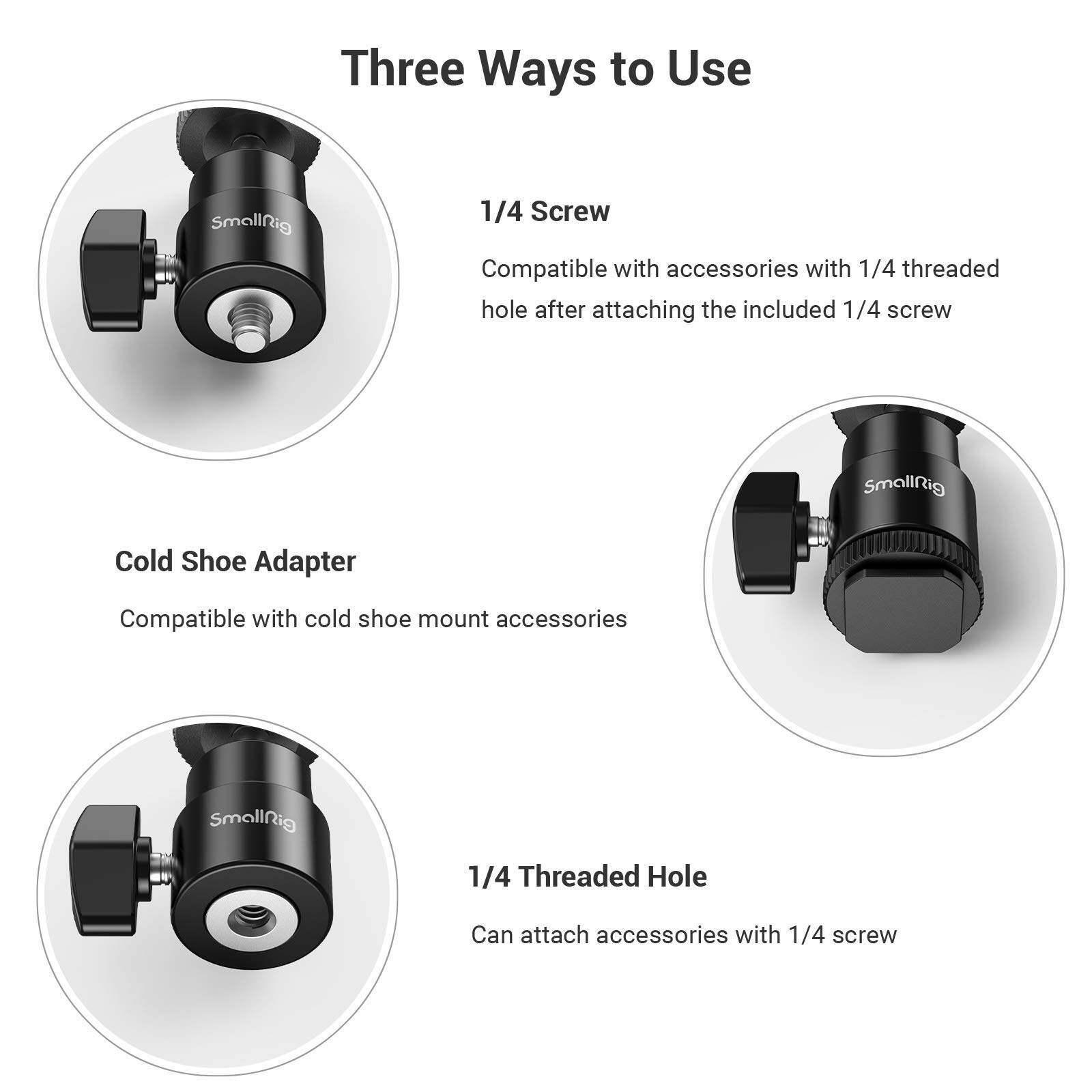 SmallRig Camera Hot Shoe Mount Cold Shoe Mount (2Pcs) with 1/4" Screw Ballhead for Monitor Mirrorless Video Light Microphone 2059