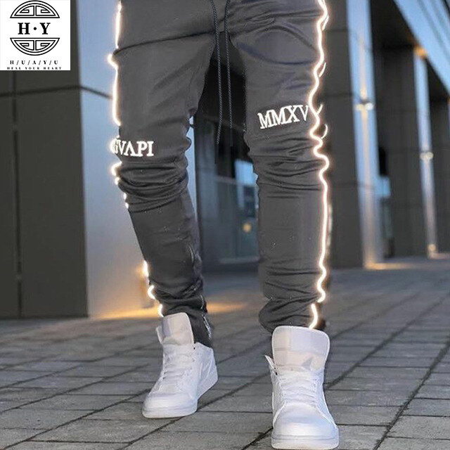 Reflective Track Pants Long Men's Thin Fitness Training Basketball Hip-hop Outdoor Pants