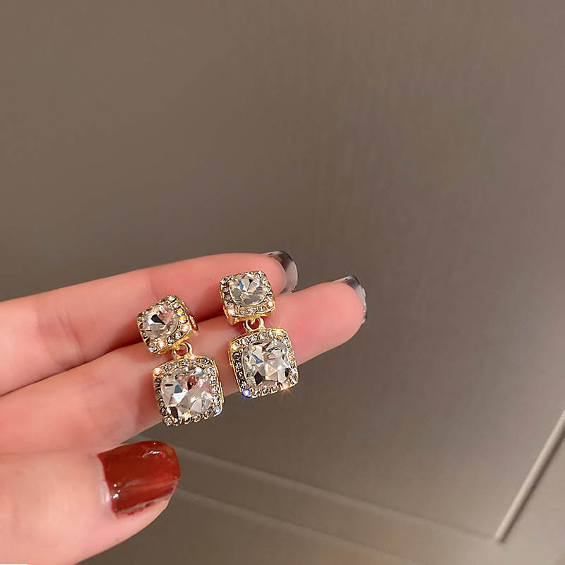 Frascati Korean Earrings Golden Geometric Square Zircon Crystal Wedding Earrings for Women Accessories Fashion Jewelry Gift