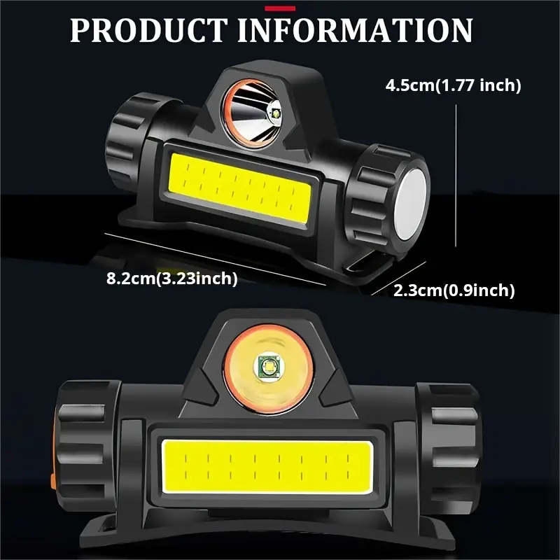 XPE Spotlight COB Floodlight Rechargeable Head Flashlight w/ Magnet IPX4 Waterproof USB Fast Charging 90° Adjustable for Outdoor Fishing  Camping