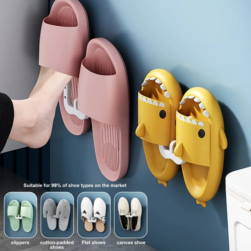 Treo Tường Dép Giá Tự Dính Phòng Tắm Đơn Giản Dép Móc Thoát Nước Lưu Trữ Tổ Chức Móc Nam Châm Giá phơi